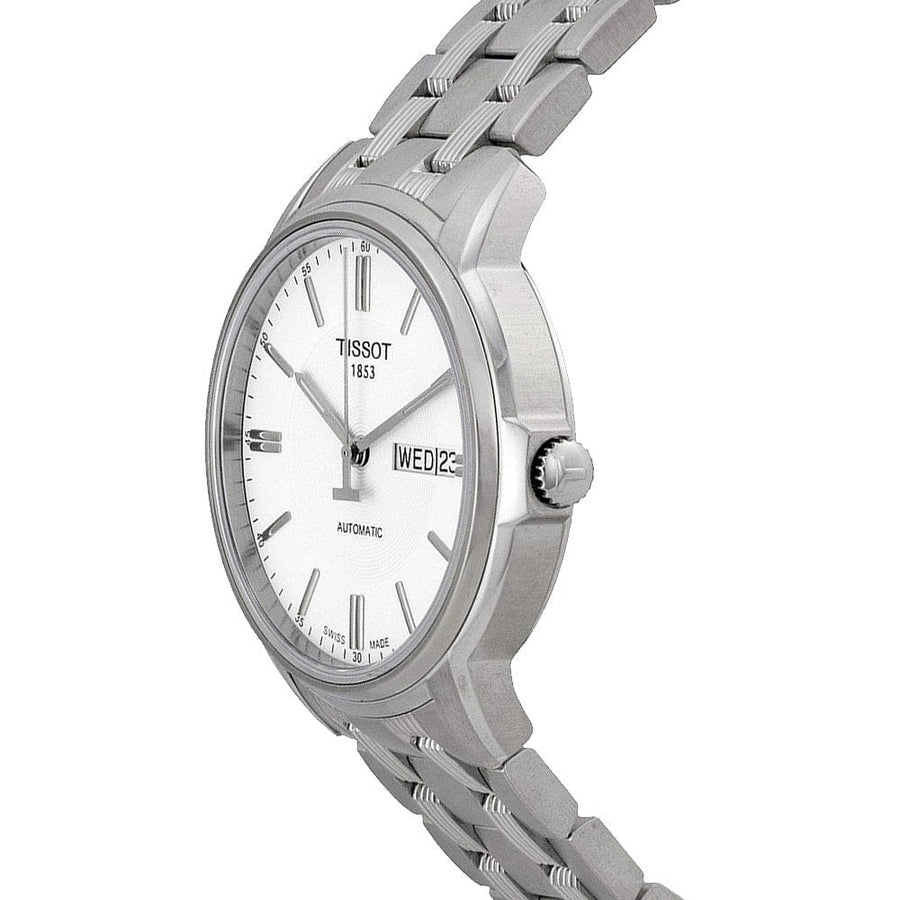 Tissot Automatics III Day Date White Dial Silver Steel Strap Watch For Men - T065.430.11.031.00