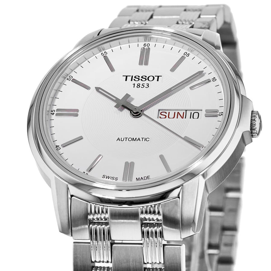 Tissot Automatics III Day Date White Dial Silver Steel Strap Watch For Men - T065.430.11.031.00