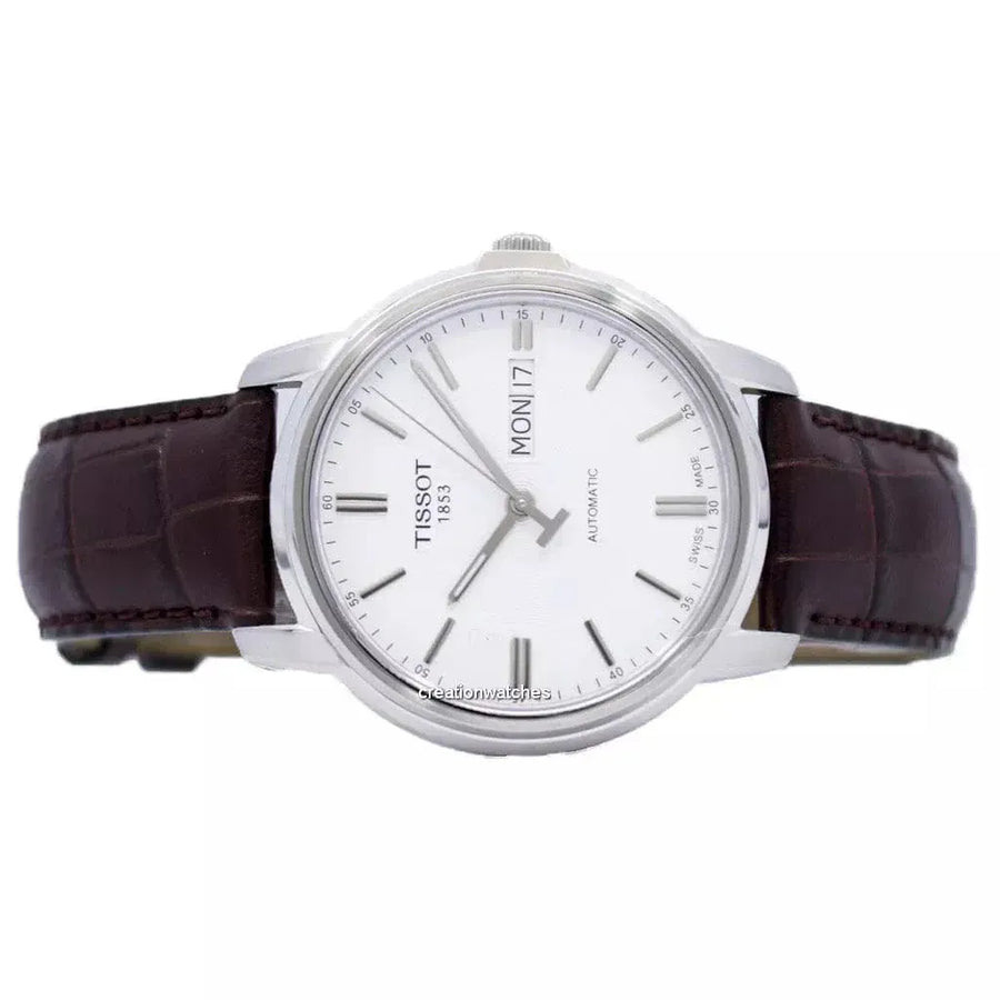Tissot Automatics III Steel White Dial Brown Leather Strap Watch For Men - T065.430.16.031.00