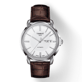 Tissot Automatics III Steel White Dial Brown Leather Strap Watch For Men - T065.430.16.031.00
