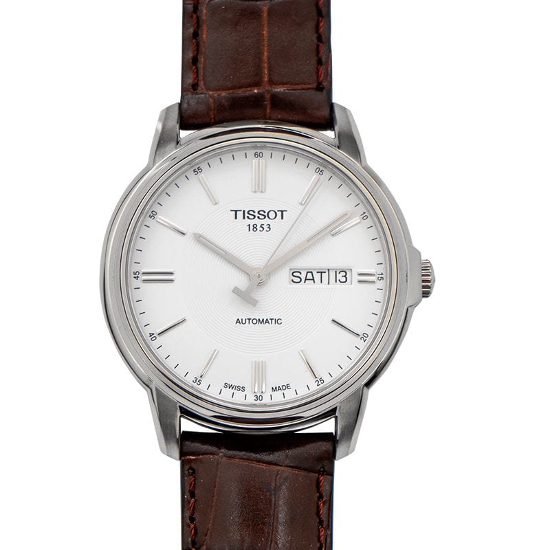 Tissot Automatics III Steel White Dial Brown Leather Strap Watch For Men - T065.430.16.031.00