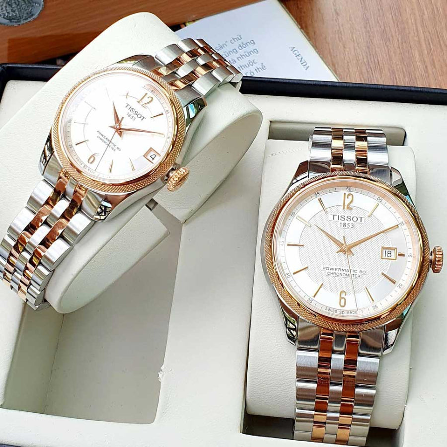Tissot Ballade Powermatic 80 Mother of Pearl Silver Dial Two Tone Steel Strap Watch For Women - T108.208.22.117.00