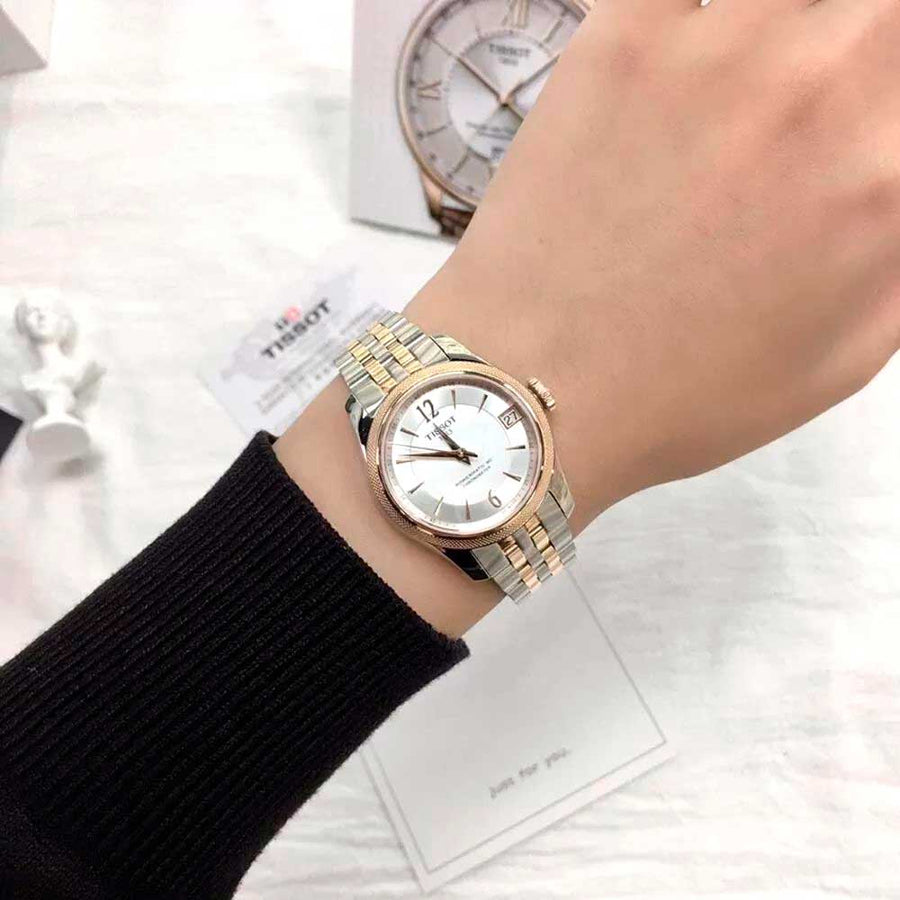 Tissot Ballade Powermatic 80 Mother of Pearl Silver Dial Two Tone Steel Strap Watch For Women - T108.208.22.117.00