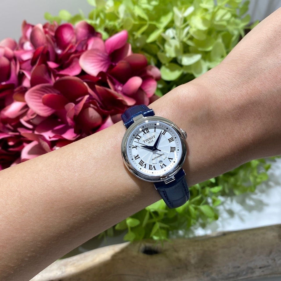 Tissot Bellissima Automatic Silver Dial Blue Leather Strap Watch For Women - T126.207.16.013.00