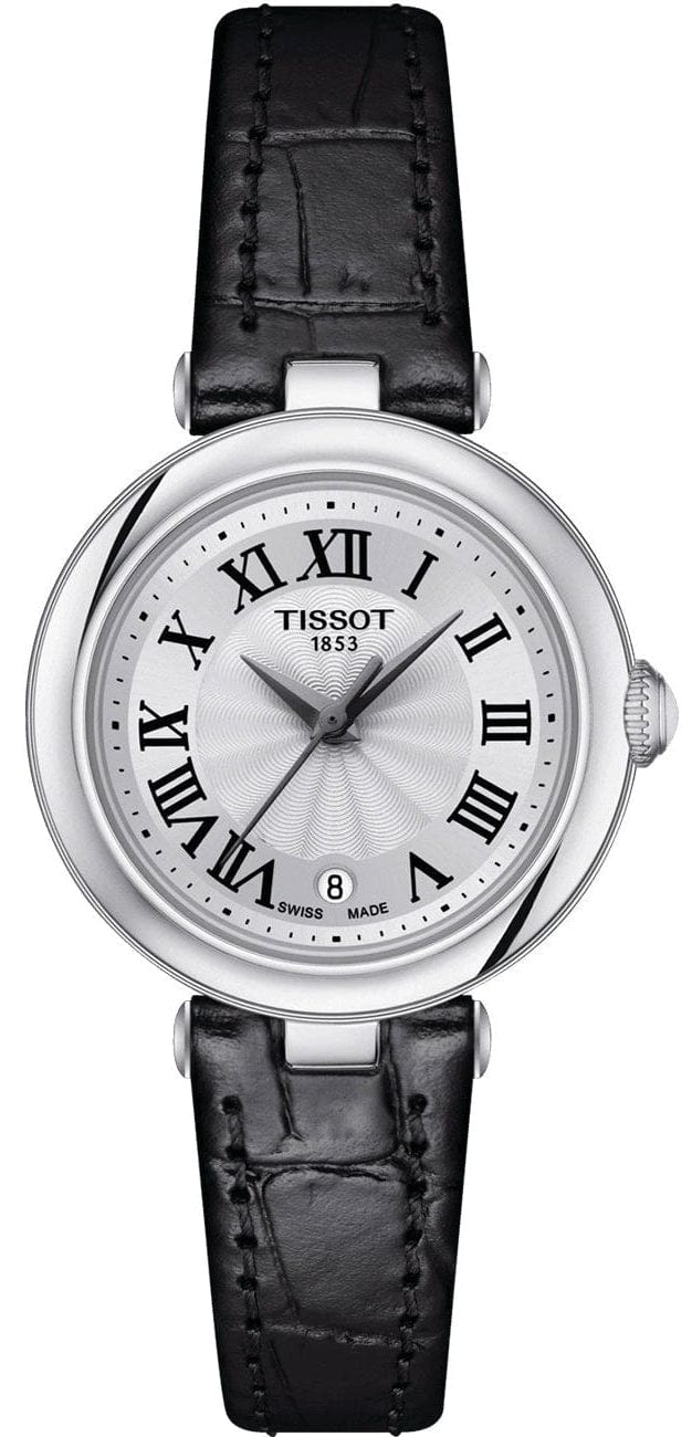 Tissot Bellissima Small Lady Silver Dial Black Leather Strap Watch For Women - T126.010.16.013.00