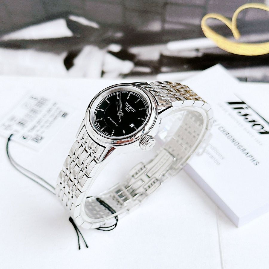 Tissot Carson Automatic Black Dial Silver Steel Strap Watch For Women - T085.207.11.051.00