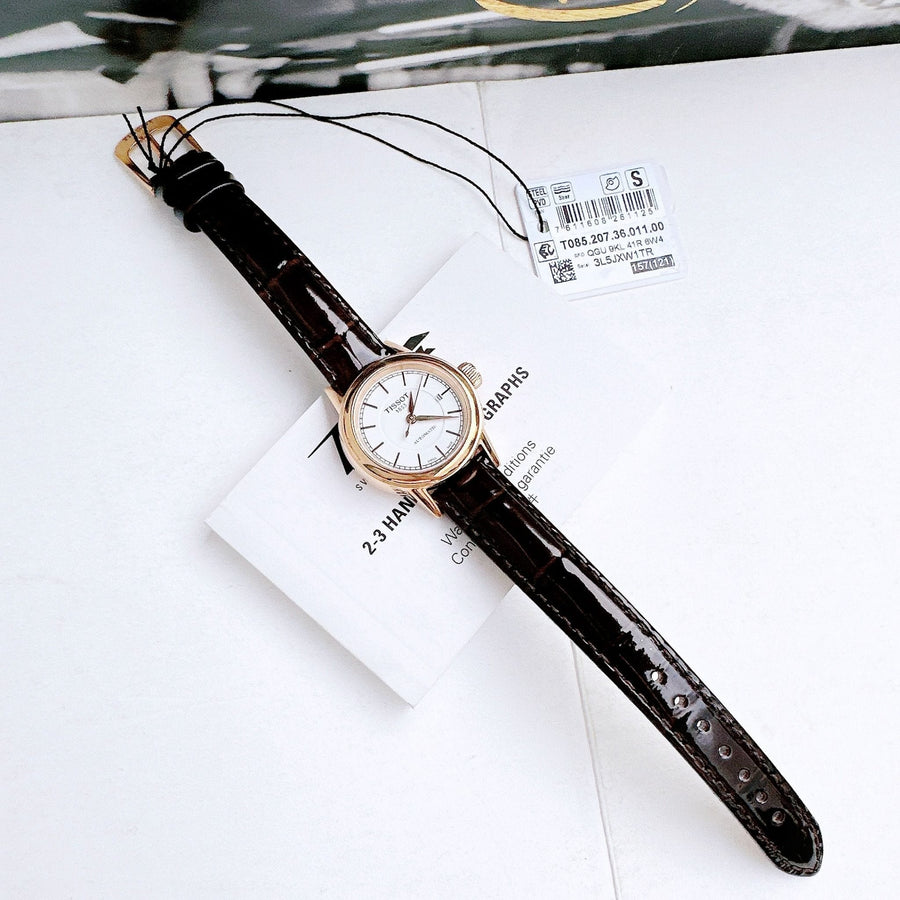 Tissot Carson Automatic White Dial Brown Leather Strap Watch For Women - T085.207.36.011.00