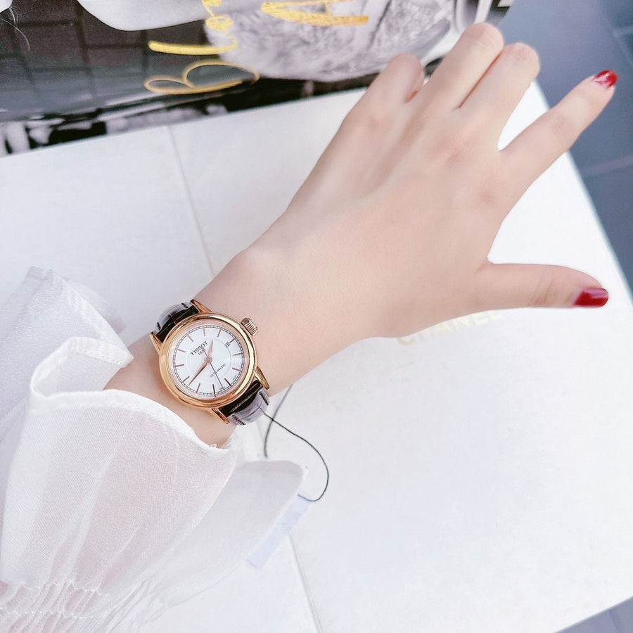 Tissot Carson Automatic White Dial Brown Leather Strap Watch For Women - T085.207.36.011.00