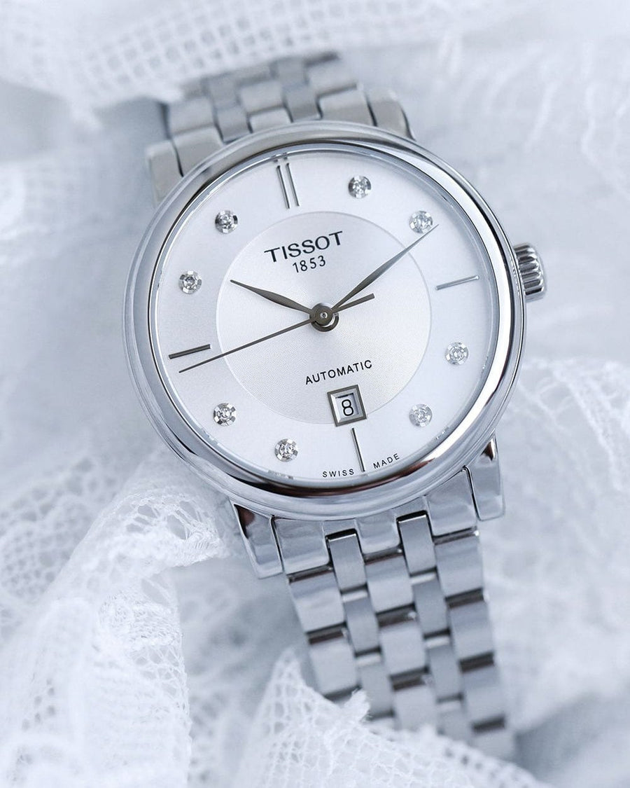 Tissot Carson Premium Automatic Lady Diamonds Silver Dial Silver Steel Strap Watch for Women - T122.207.11.036.00