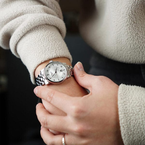 Tissot Carson Premium Automatic Lady Diamonds Silver Dial Silver Steel Strap Watch for Women - T122.207.11.036.00