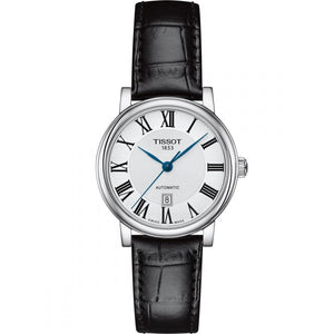 Tissot Carson Premium Automatic Lady Silver Dial Black Leather Strap Watch for Women - T122.207.16.033.00