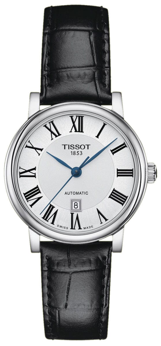 Tissot Carson Premium Automatic Lady Silver Dial Black Leather Strap Watch for Women - T122.207.16.033.00