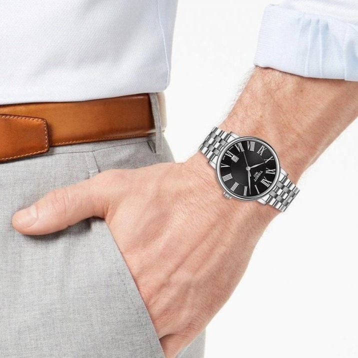 Tissot Carson Premium Black Dial Silver Steel Strap Watch For Men - T122.410.11.053.00