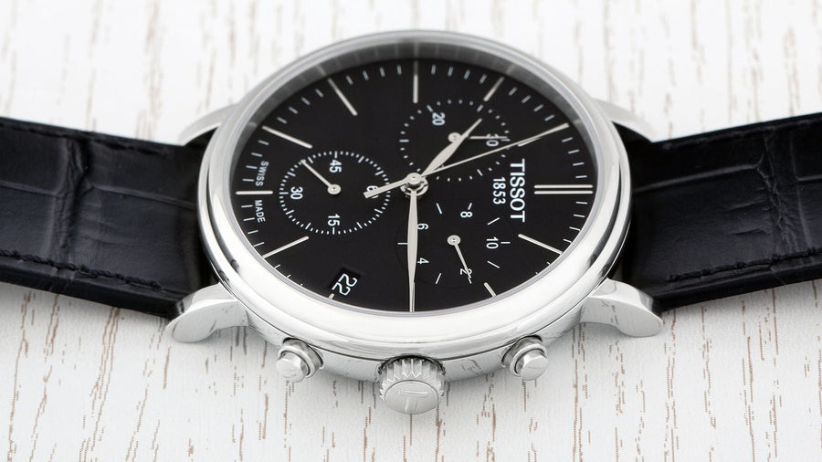 Tissot Carson Premium Chronograph Black Dial Black Leather Strap Watch For Men - T122.417.16.051.00