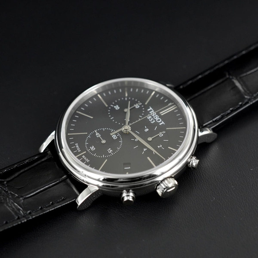 Tissot Carson Premium Chronograph Black Dial Black Leather Strap Watch For Men - T122.417.16.051.00