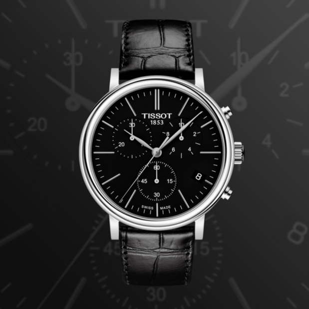 Tissot Carson Premium Chronograph Black Dial Black Leather Strap Watch For Men - T122.417.16.051.00