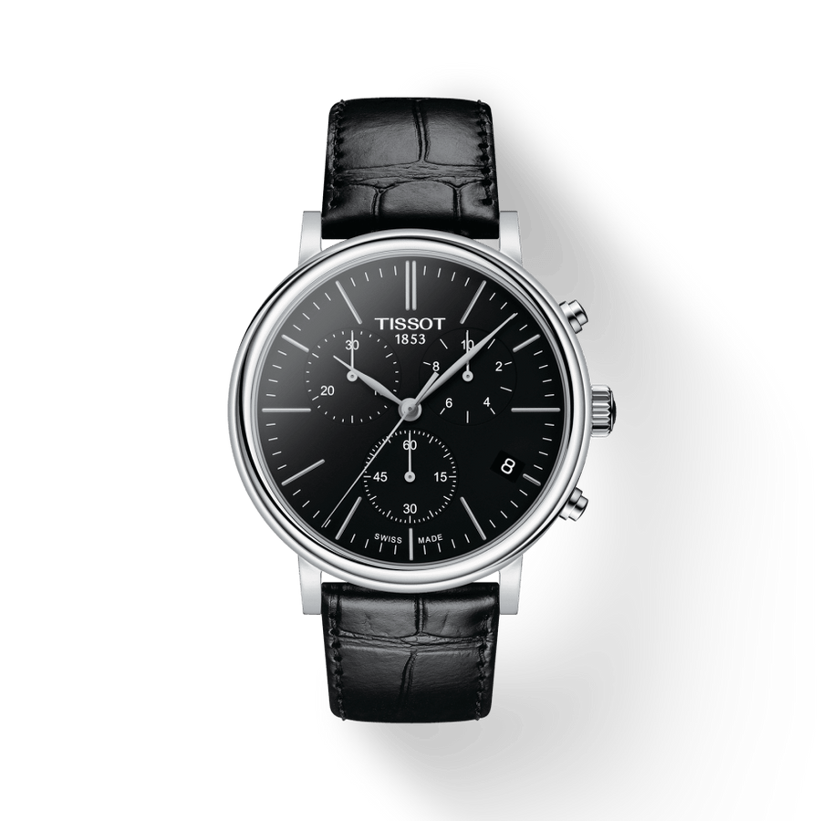 Tissot Carson Premium Chronograph Black Dial Black Leather Strap Watch For Men - T122.417.16.051.00