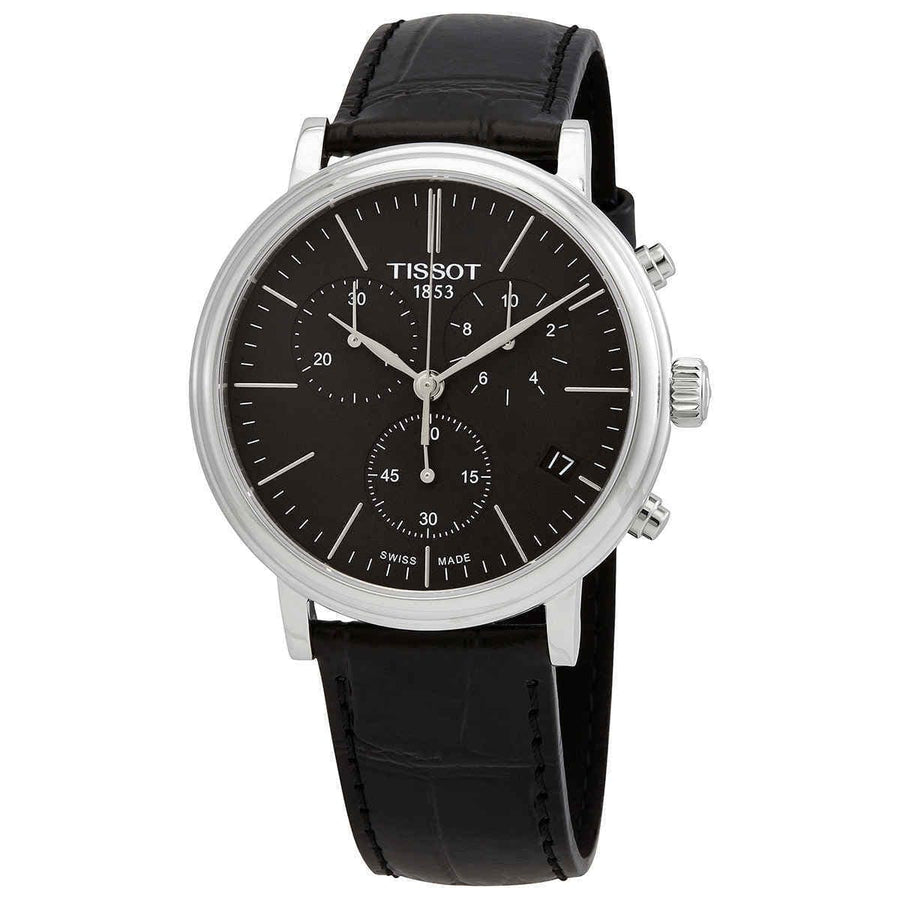 Tissot Carson Premium Chronograph Black Dial Black Leather Strap Watch For Men - T122.417.16.051.00