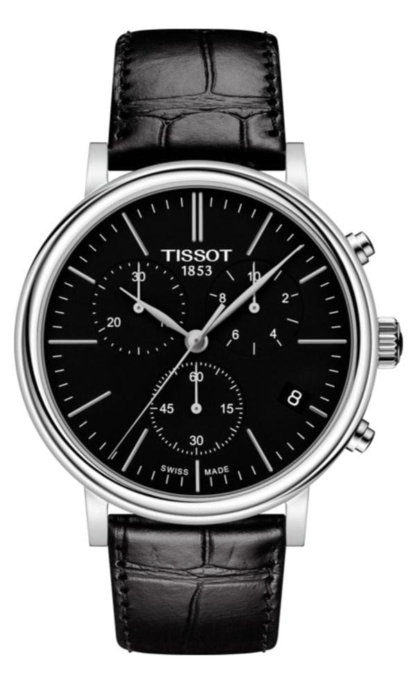 Tissot Carson Premium Chronograph Black Dial Black Leather Strap Watch For Men - T122.417.16.051.00