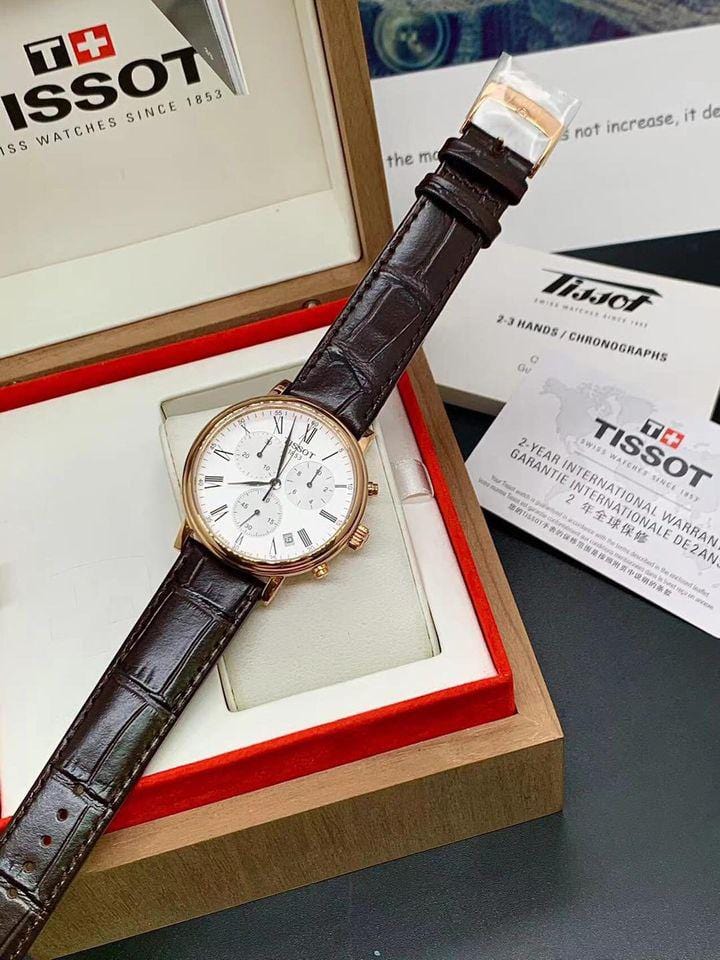 Tissot Carson Premium Chronograph Silver Dial Brown Leather Strap Watch For Men - T122.417.36.033.00