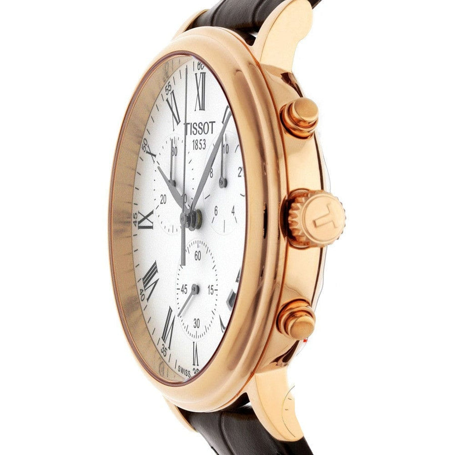 Tissot Carson Premium Chronograph Silver Dial Brown Leather Strap Watch For Men - T122.417.36.033.00