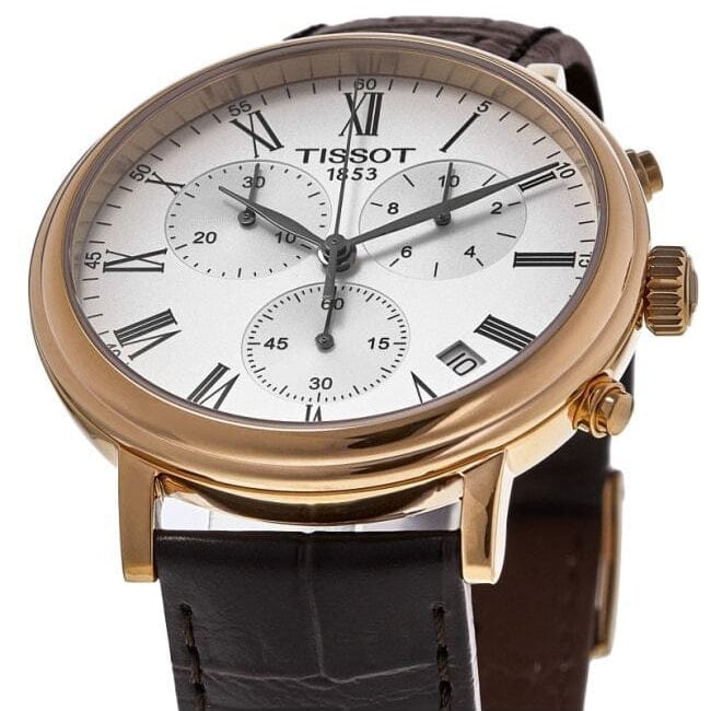 Tissot Carson Premium Chronograph Silver Dial Brown Leather Strap Watch For Men - T122.417.36.033.00