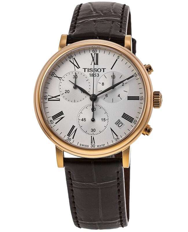 Tissot Carson Premium Chronograph Silver Dial Brown Leather Strap Watch For Men - T122.417.36.033.00