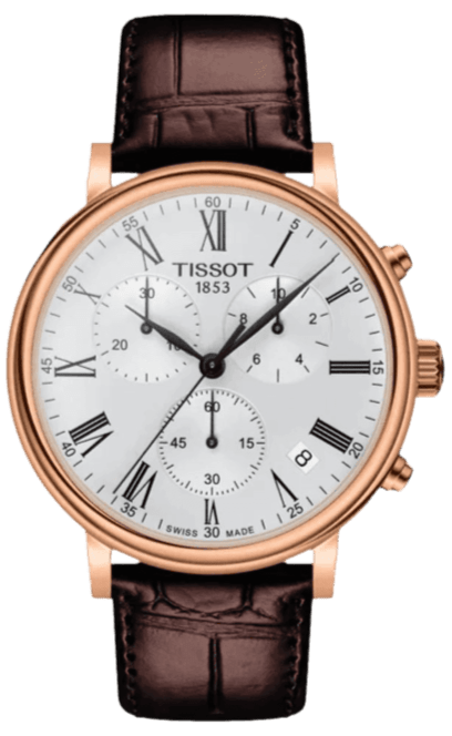 Tissot Carson Premium Chronograph Silver Dial Brown Leather Strap Watch For Men - T122.417.36.033.00
