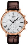 Tissot Carson Premium Chronograph Silver Dial Brown Leather Strap Watch For Men - T122.417.36.033.00