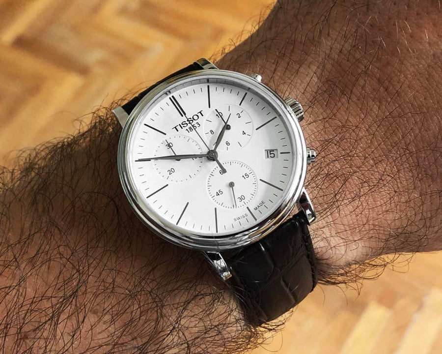Tissot Carson Premium Chronograph White Dial Brown Leather Strap Watch For Men - T122.417.16.011.00