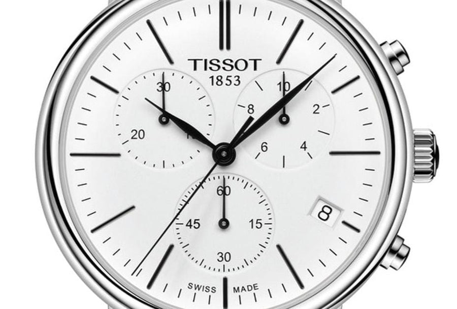 Tissot Carson Premium Chronograph White Dial Brown Leather Strap Watch For Men - T122.417.16.011.00