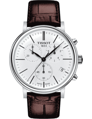 Tissot Carson Premium Chronograph White Dial Brown Leather Strap Watch For Men - T122.417.16.011.00