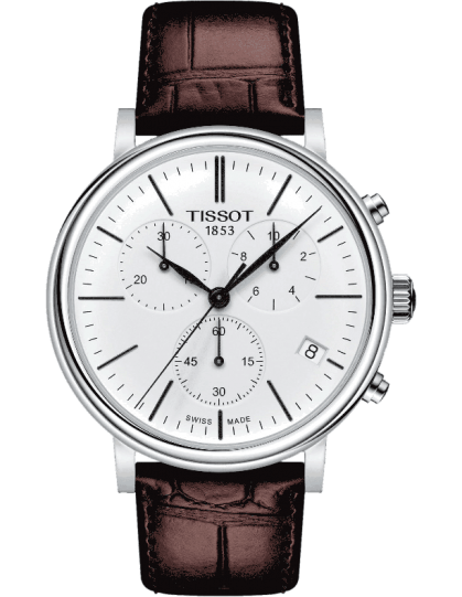 Tissot Carson Premium Chronograph White Dial Brown Leather Strap Watch For Men - T122.417.16.011.00