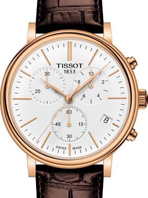 Tissot Carson Premium Chronograph White Dial Brown Leather Strap Watch For Men - T122.417.36.011.00
