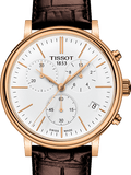 Tissot Carson Premium Chronograph White Dial Brown Leather Strap Watch For Men - T122.417.36.011.00