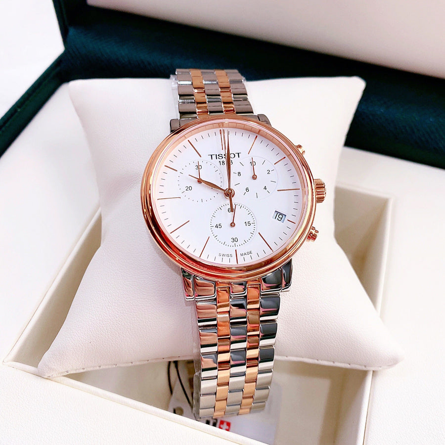 Tissot Carson Premium Chronograph White Dial Two Tone Steel Strap Watch For Men - T122.417.22.011.00