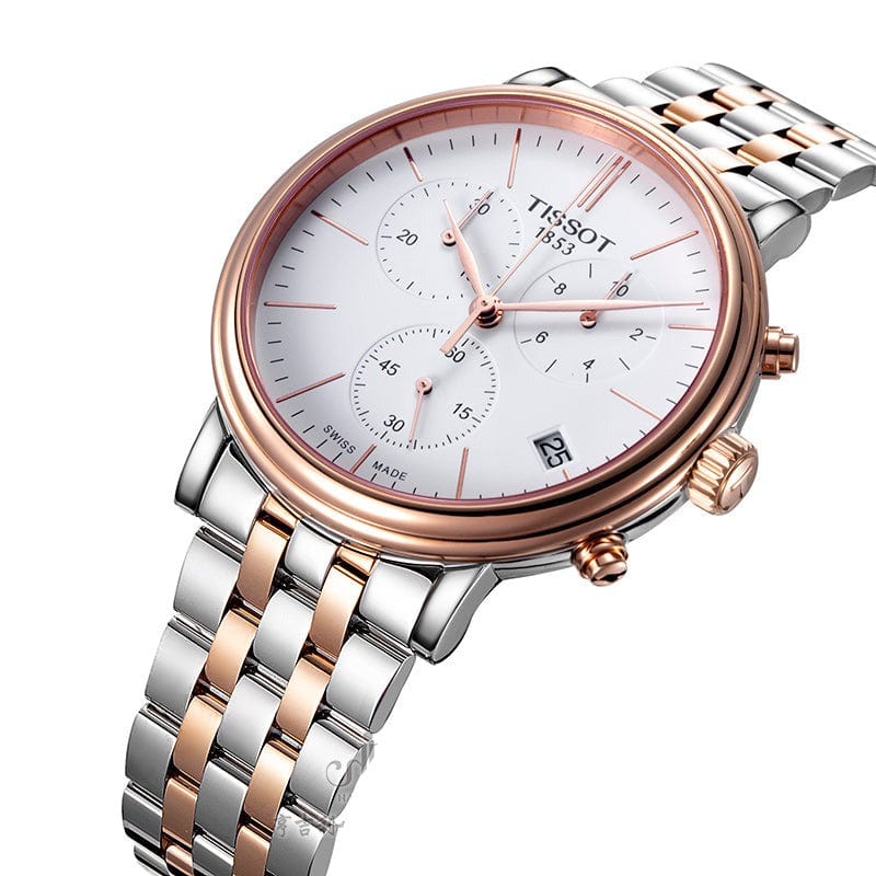 Tissot Carson Premium Chronograph White Dial Two Tone Steel Strap Watch For Men - T122.417.22.011.00