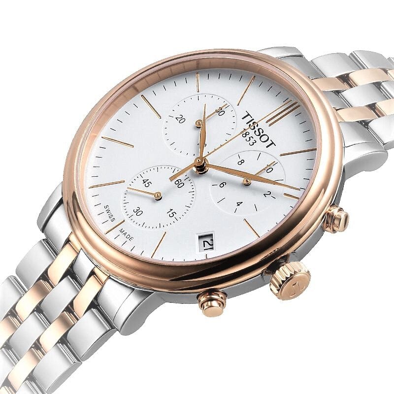 Tissot Carson Premium Chronograph White Dial Two Tone Steel Strap Watch For Men - T122.417.22.011.00