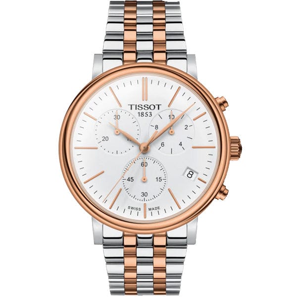 Tissot Carson Premium Chronograph White Dial Two Tone Steel Strap Watch For Men - T122.417.22.011.00