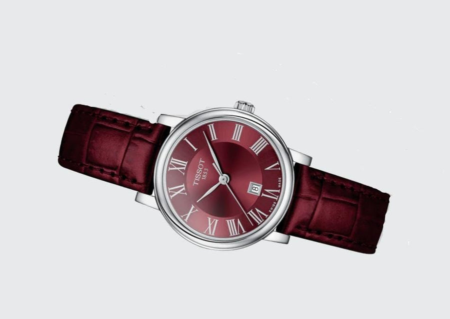 Tissot Carson Premium Lady Maroon Dial Maroon Leather Strap Watch For Women - T122.210.16.373.00