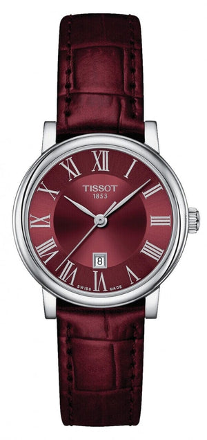 Tissot Carson Premium Lady Maroon Dial Maroon Leather Strap Watch For Women - T122.210.16.373.00