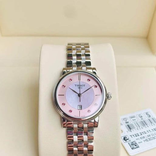 Tissot Carson Premium Lady Mother of Pearl Pink Dial Silver Steel Strap Watch For Women - T122.210.11.159.00