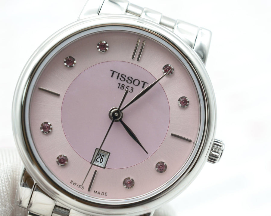 Tissot Carson Premium Lady Mother of Pearl Pink Dial Silver Steel Strap Watch For Women - T122.210.11.159.00