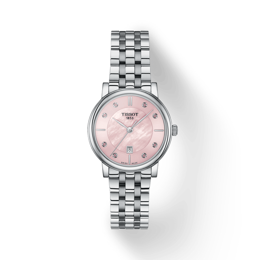 Tissot Carson Premium Lady Mother of Pearl Pink Dial Silver Steel Strap Watch For Women - T122.210.11.159.00