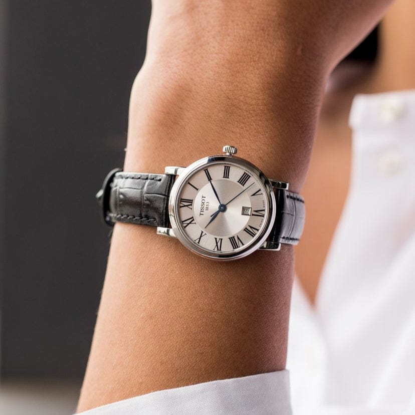 Tissot Carson Premium Lady Silver Dial Black Leather Strap Watch For Women - T122.210.16.033.00