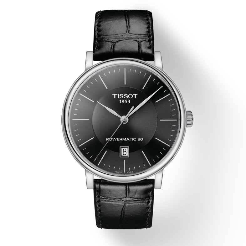 Tissot Carson Premium Powermatic 80 Black Dial Black Leather Strap Watch For Men - T122.407.16.051.00