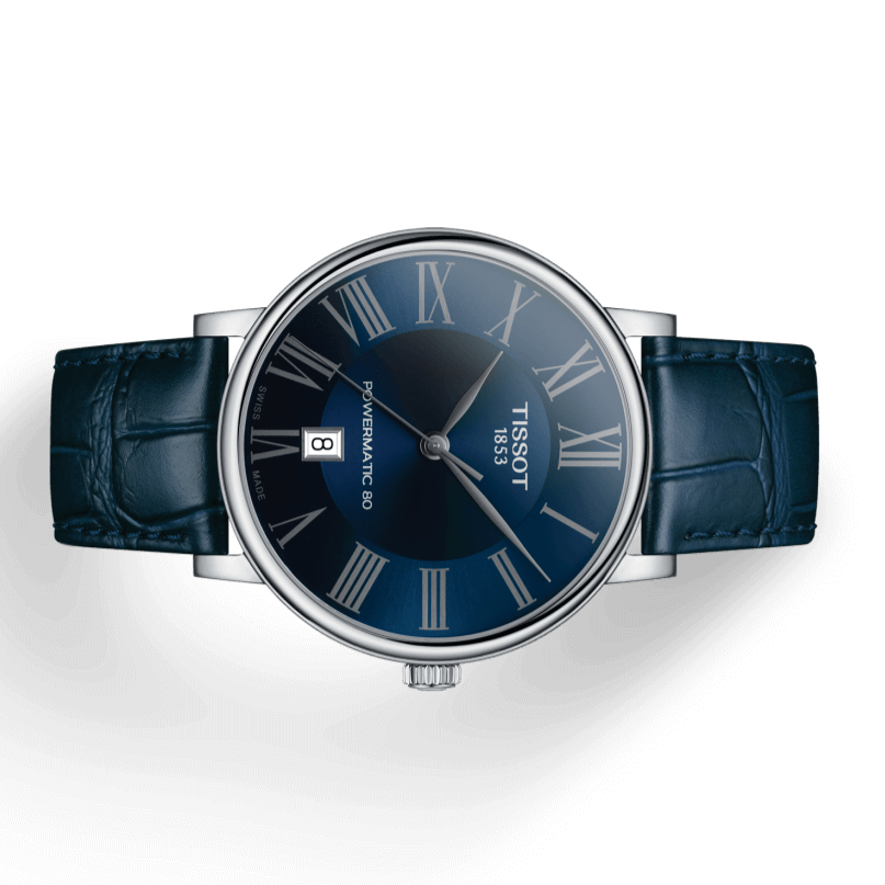 Tissot Carson Premium Powermatic 80 Blue Dial Blue Leather Strap Watch For Men - T122.407.16.043.00