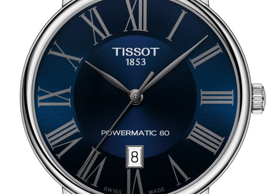 Tissot Carson Premium Powermatic 80 Blue Dial Blue Leather Strap Watch For Men - T122.407.16.043.00