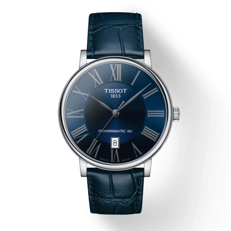 Tissot Carson Premium Powermatic 80 Blue Dial Blue Leather Strap Watch For Men - T122.407.16.043.00