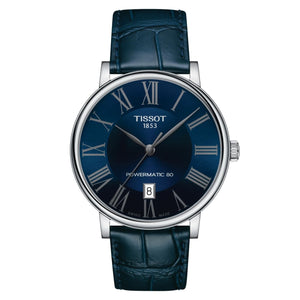 Tissot Carson Premium Powermatic 80 Blue Dial Blue Leather Strap Watch For Men - T122.407.16.043.00